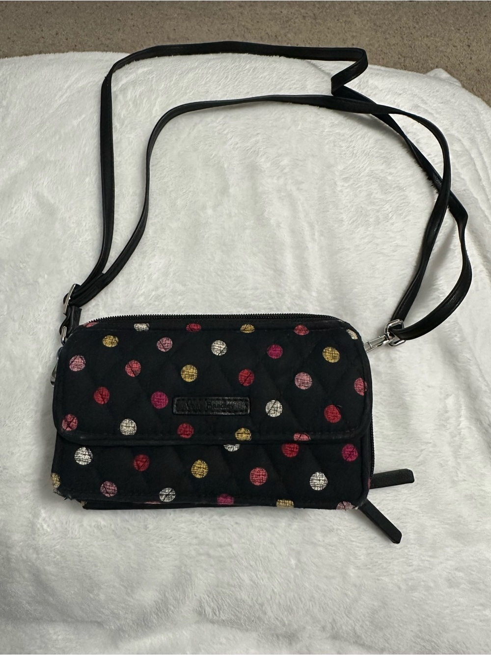 Vera Bradley Black Quilted Crossbody with Multicolor Polka Dots
